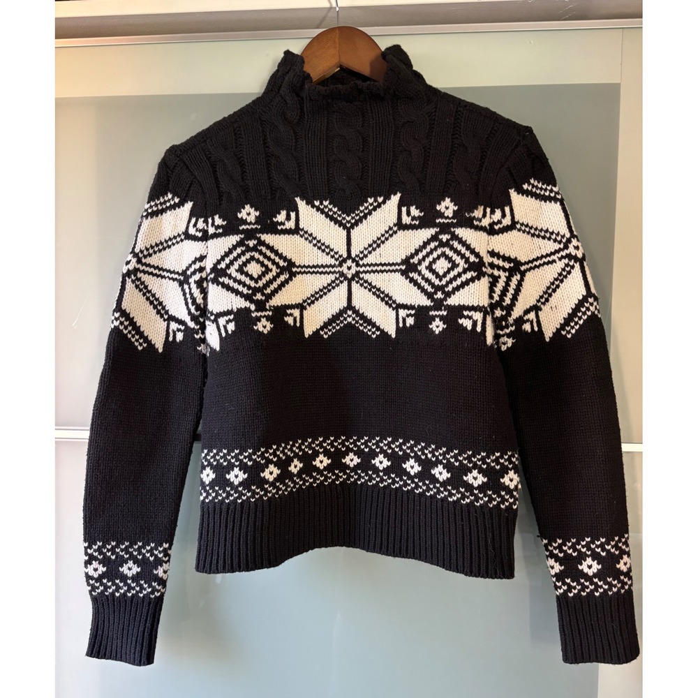 Lauren Ralph Lauren Black Label white Wool Blend Fair Isle Turtleneck Sweater XS